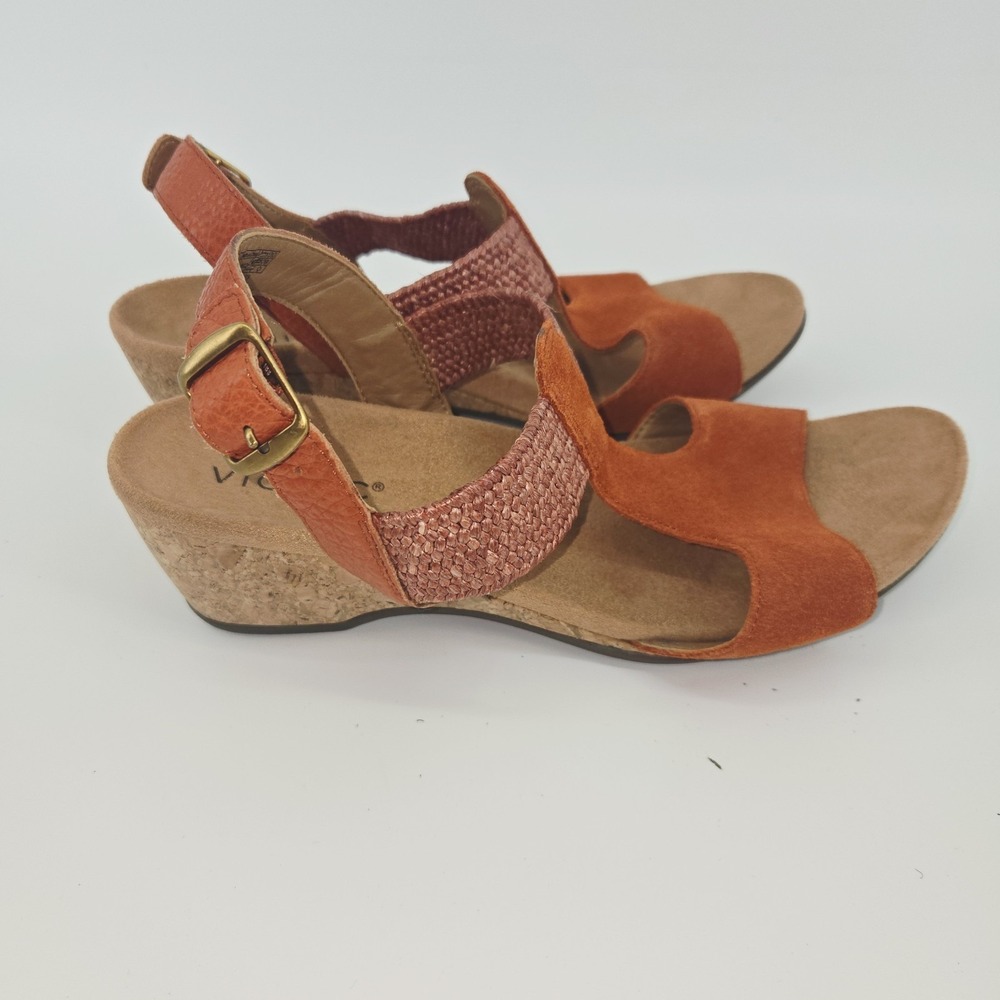 Vionic Kaytie Cork Wedge Sandal 9 Clay Coral Coastal Grandmother Quiet Luxury - Picture 3 of 6